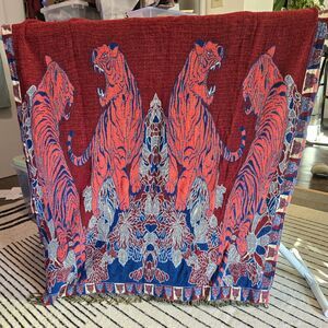 Reversible Tibetan Bengal Tiger Jungalow Print Blanket Shawl Throw 36" x 69"
